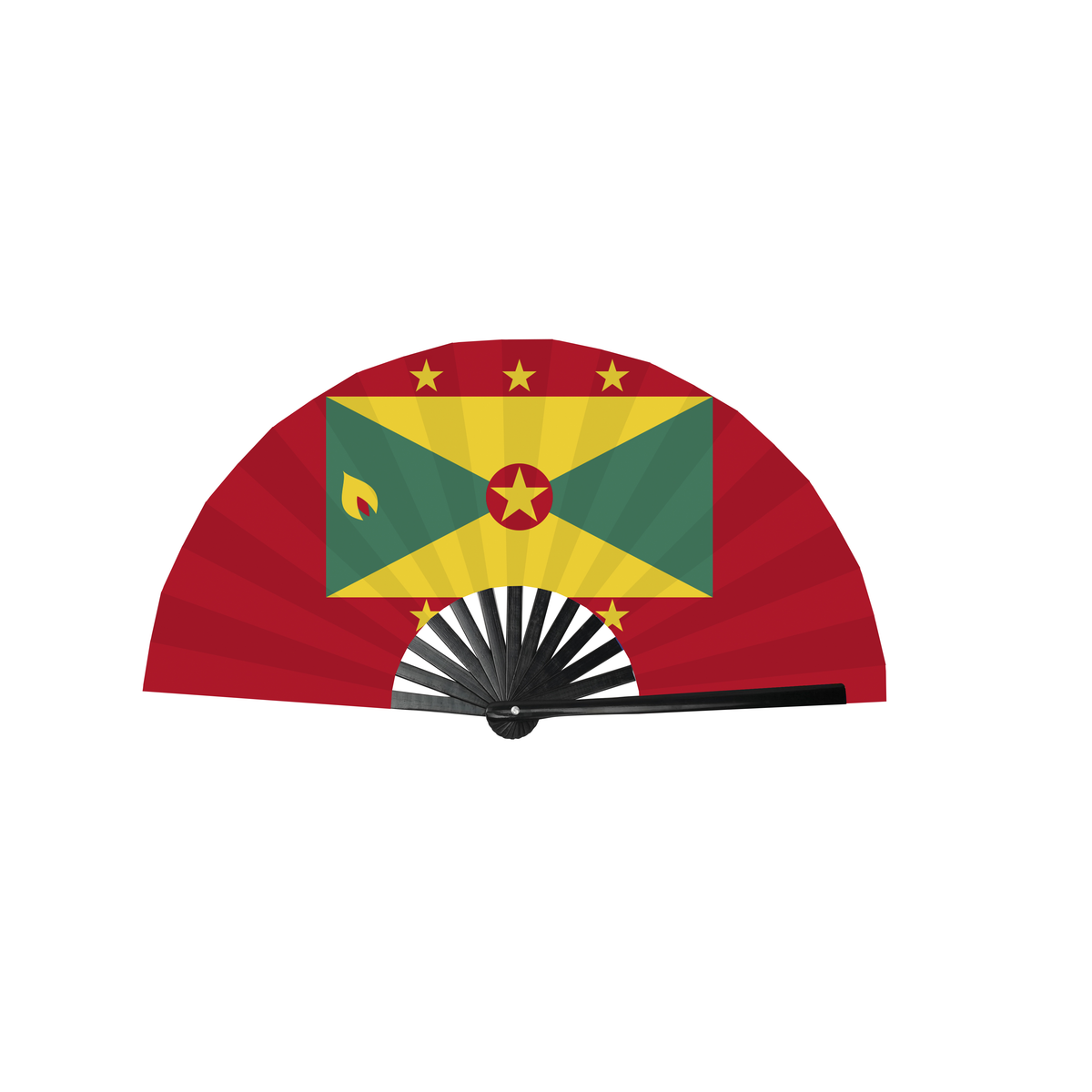 SR- Grenada Caribbean Country National Flag Bamboo Folding Hand Held Fans, made with Bamboo sticks