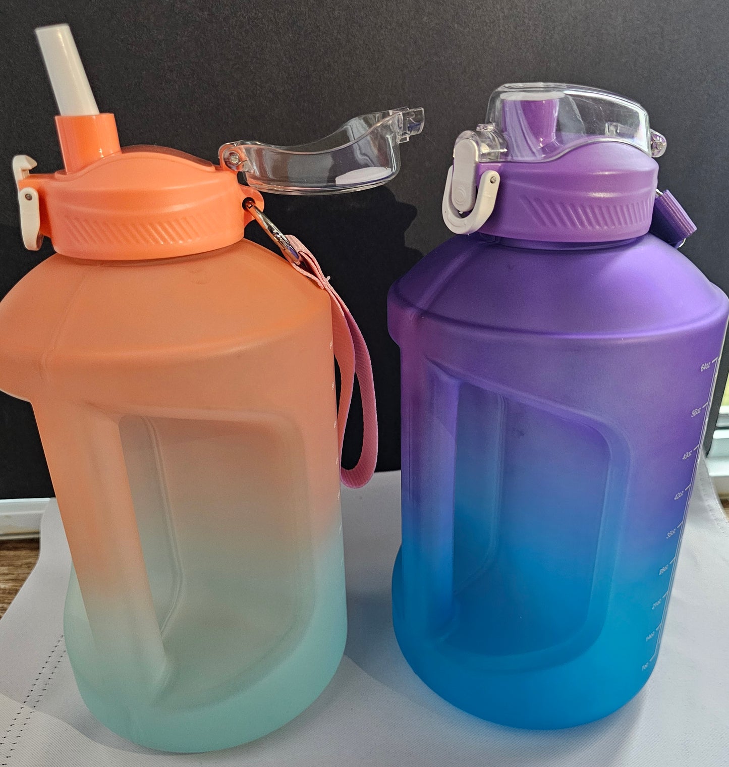 Drinkware-64oz Large Gallon Water Bottle with Cleaning Brush Covered Straw Spout and Carrying Handle Strap Perfect for Gym, Home, Work and Sports.