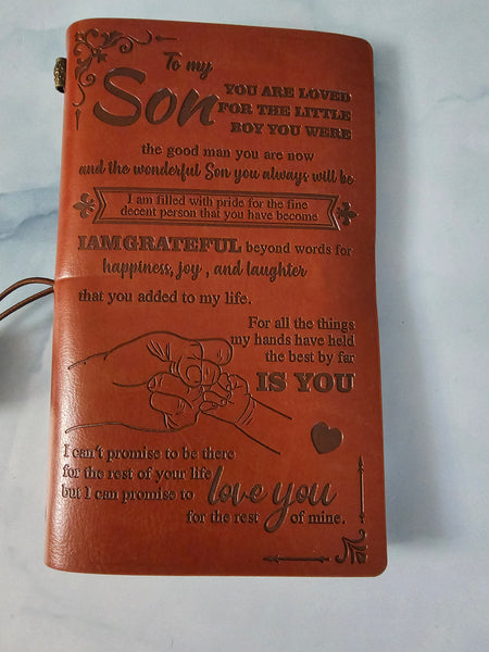 SR My Son Writing Journal, Brother Gifts, Leather Travel Journal 140 Pages Presents, Graduation Christmas Valentines Wedding Day Birthday Gifts for Brother, Dad, Uncle, etc.