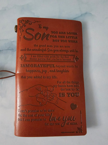 SR My Son Writing Journal, Brother Gifts, Leather Travel Journal 140 Pages Presents, Graduation Christmas Valentines Wedding Day Birthday Gifts for Brother, Dad, Uncle, etc.