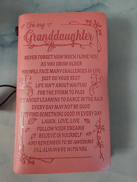To My Granddaughter Pink/Brown Writing Journal, Brother Gifts, Husband Gift Leather Travel Journal 140 Pages Presents, Graduation Christmas Valentines Wedding Day Birthday Gifts for Sister, Granddaughter, etc.