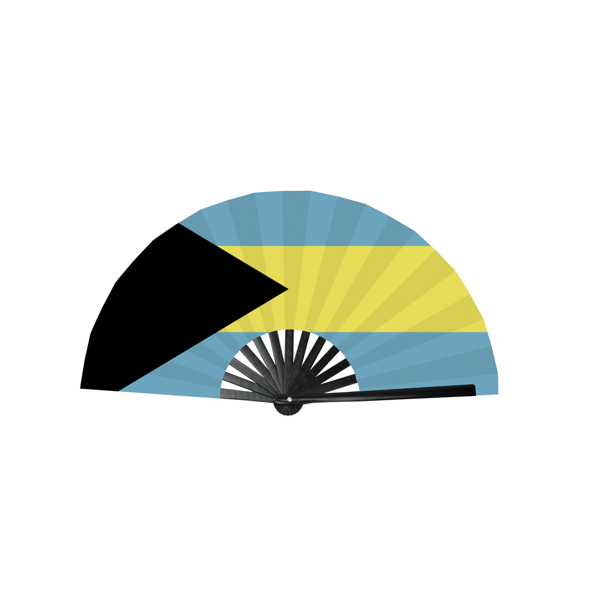 SR Bahamas Caribbean Country National Flag Bamboo Folding Hand Held Fans, made with Bamboo sticks