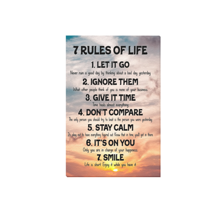Framed Canvas Wall Decor, 7 Rules of Life, 12"x18" Size, Wall Art, Home Office, Bedroom Wall Decoration