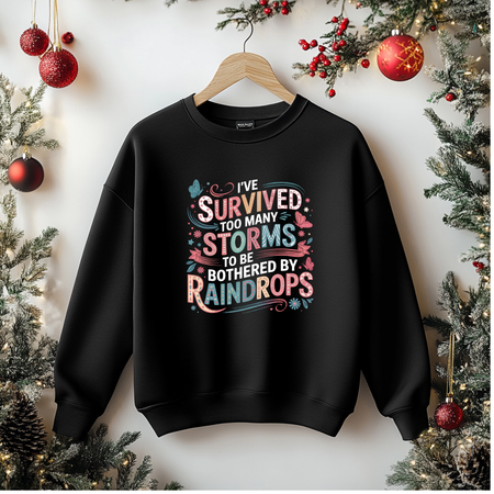 Sweatshirt-I've Survived Too Many Storms, Sweatshirt, Inspirational, Positive Affirmation