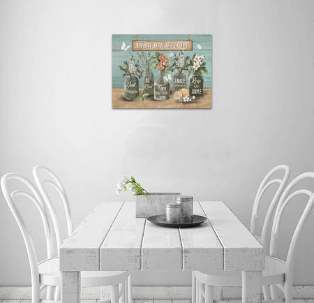 Framed Canvas- Everyday is a Gift Kitchen Wall Decor, Housewarming Gifts, Flower Picture Wall Decor Every Day is a Gift Floral Canvas Prints, Living Room Bedroom, Bathroom, Kitchen