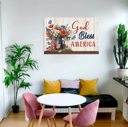Canvas-God Bless America Wall Canvas, Poster Print Wall Art, Home Office, Bedroom Wall Decoration