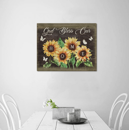 Framed Canvas-God Bless Our Home Flower Framed Canvas