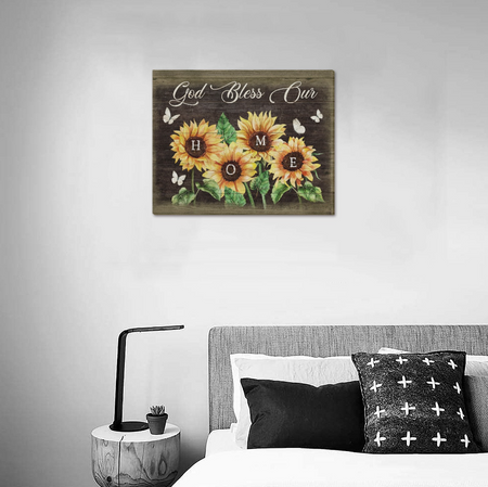 Framed Canvas-God Bless Our Home Flower Framed Canvas