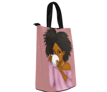 Little Girl with cup of tea, Lunch Bag, Breakfast, Everyday Bag, Shoe Bag, Lunch Container for Work/Office/Picnic/Travel