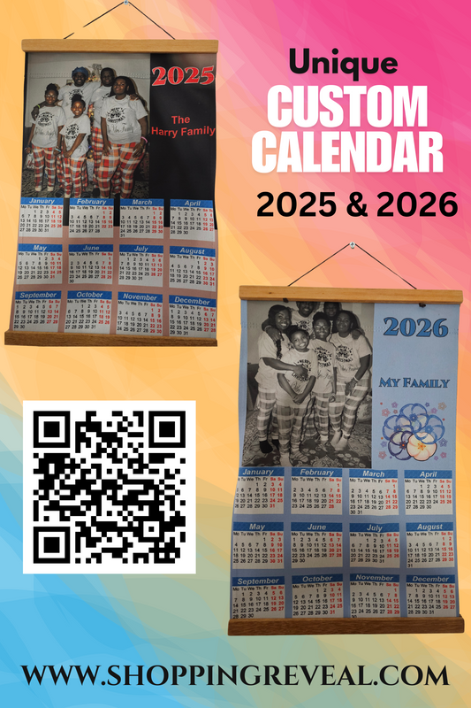Flag-Unique Custom Calendar for 2025 & 2026, 12x18 Inch , Both Sides,  Wedding Picture, Family Pictures, Business Info, Kids Pictures, etc.
