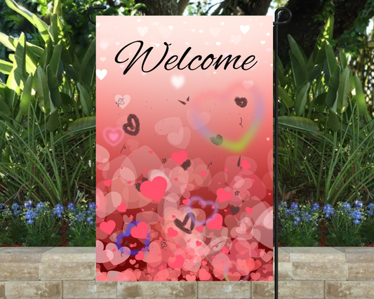Welcome Valentine Garden Flag 12"x18"