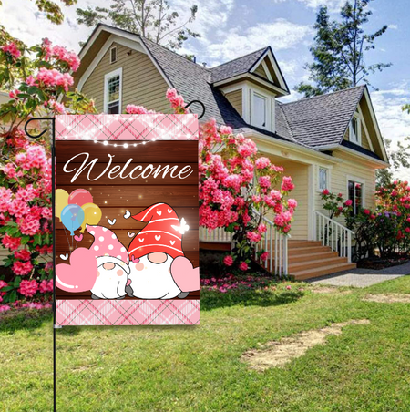 Flag-Welcome Garden Flags for Outside Decoration, Valentine Holiday Outdoor Decor 12x18 Inch Vertical Double Sided