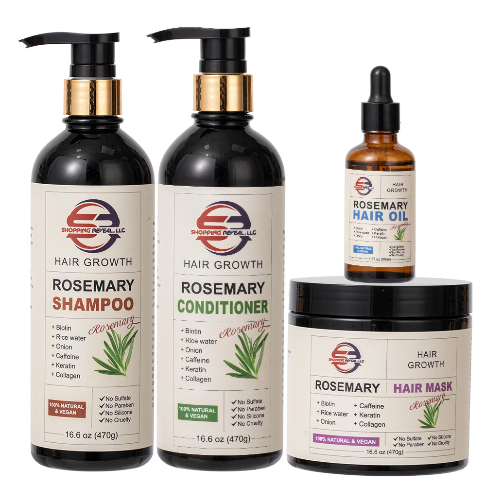 Shopping Reveal Rosemary 100% Natural Care; Vegan Hair Growth set, Strengthen Thinning Hair Care Set Infused with Biotin, Collagen, Caffeine and Keratin Helps Strengthen your Hair