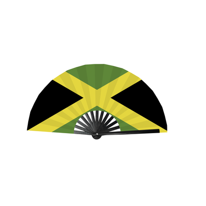 SR Jamaica Caribbean Country National Flag Bamboo Folding Hand Held Fans, made with Bamboo sticks
