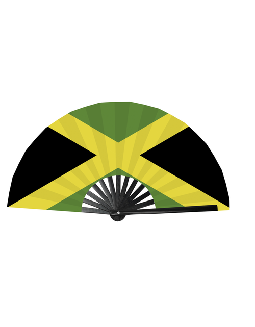 Load image into Gallery viewer, SR Jamaica Caribbean Country National Flag Bamboo Folding Hand Held Fans, made with Bamboo sticks
