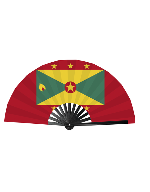 Load image into Gallery viewer, SR- Grenada Caribbean Country National Flag Bamboo Folding Hand Held Fans, made with Bamboo sticks
