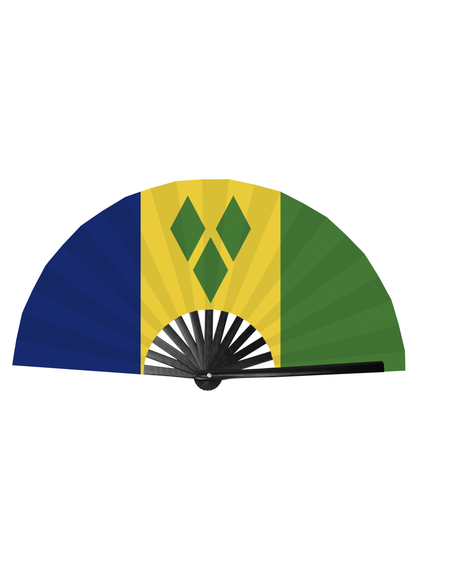SR- Saint Vincent and the Grenadines Caribbean Country National Flag Bamboo Folding Hand Held Fans, made with Bamboo sticks (Copy)