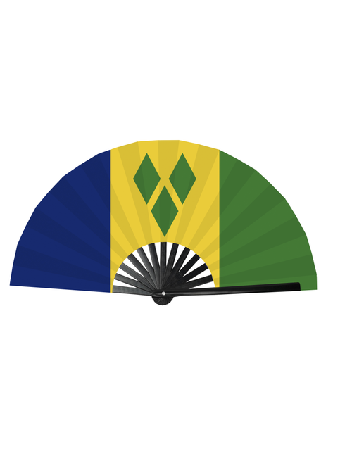 Load image into Gallery viewer, SR- Saint Vincent and the Grenadines Caribbean Country National Flag Bamboo Folding Hand Held Fans, made with Bamboo sticks (Copy)
