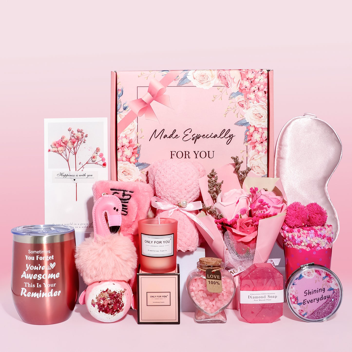 SR Gifts Made Especially for you, Happy Birthday, Female Gift Ideas for Best Friend, Pink Box Gift Basket for Women Gifts Set for Teenage Girl ,Sister, Mom, Relaxing Set