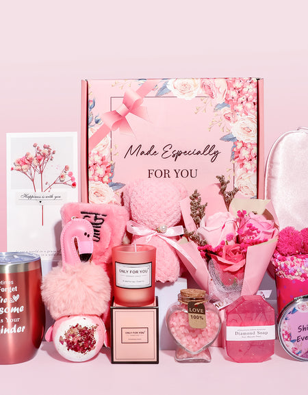 SR Gifts Made Especially for you, Happy Birthday, Female Gift Ideas for Best Friend, Pink Box Gift Basket for Women Gifts Set for Teenage Girl ,Sister, Mom, Relaxing Set