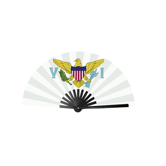SR US Virgin Islands Caribbean Country National Flag Bamboo Folding Hand Held Fans, made with Bamboo sticks