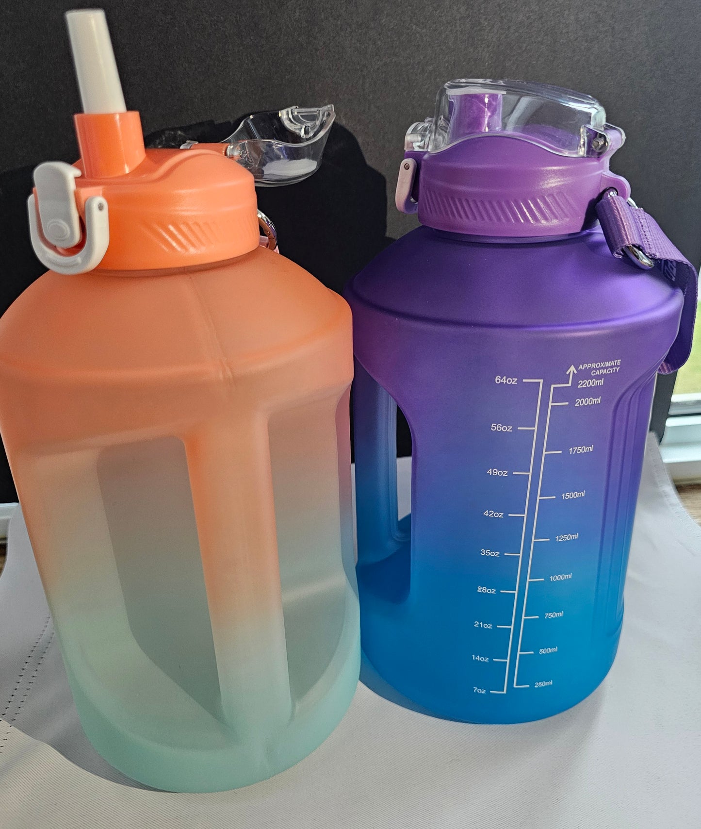 Drinkware-64oz Large Gallon Water Bottle with Cleaning Brush Covered Straw Spout and Carrying Handle Strap Perfect for Gym, Home, Work and Sports.