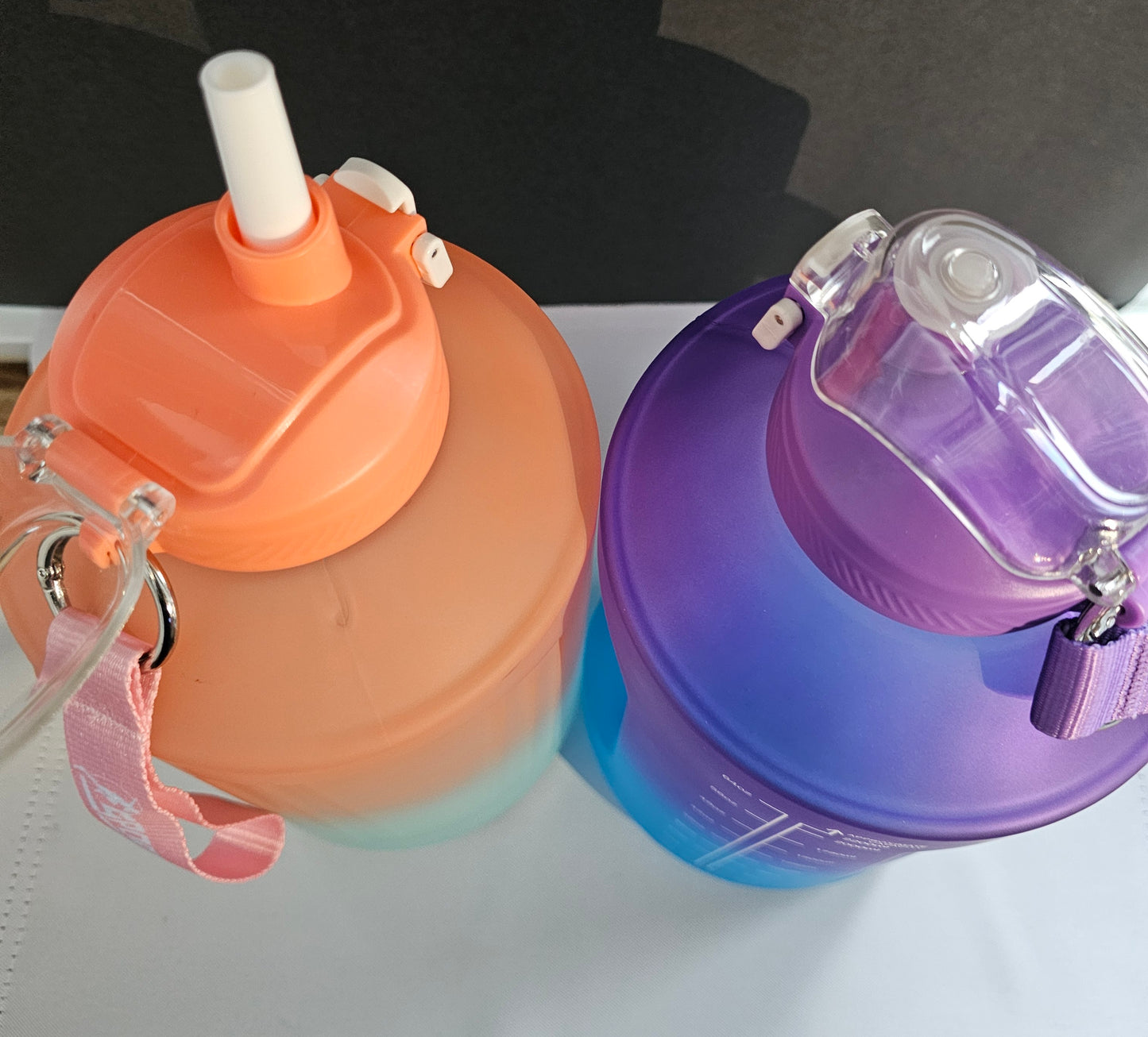 Drinkware-64oz Large Gallon Water Bottle with Cleaning Brush Covered Straw Spout and Carrying Handle Strap Perfect for Gym, Home, Work and Sports.