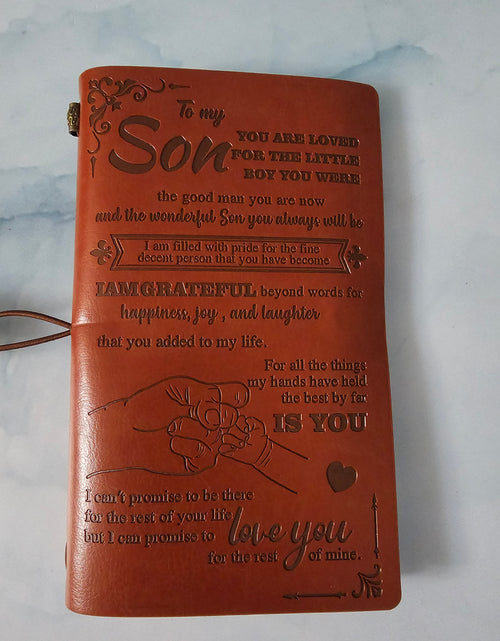 Load image into Gallery viewer, SR My Son Writing Journal, Brother Gifts, Leather Travel Journal 140 Pages Presents, Graduation Christmas Valentines Wedding Day Birthday Gifts for Brother, Dad, Uncle, etc.
