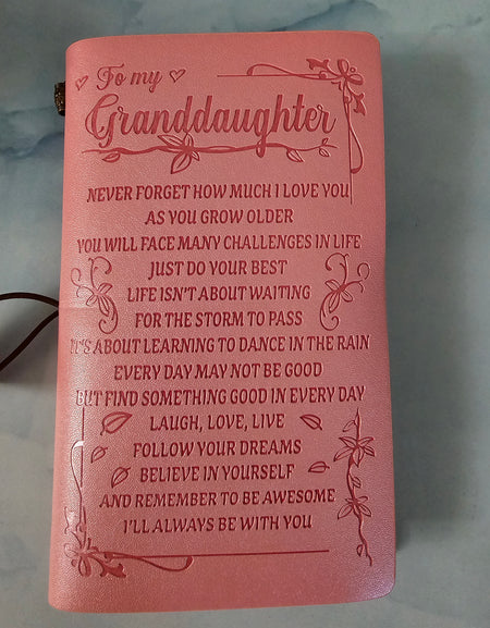 To My Granddaughter Pink/Brown Writing Journal, Brother Gifts, Husband Gift Leather Travel Journal 140 Pages Presents, Graduation Christmas Valentines Wedding Day Birthday Gifts for Sister, Granddaughter, etc.