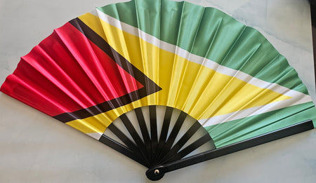SR- Guyana Caribbean Country National Flag Bamboo Folding Hand Held Fans, made with Bamboo sticks