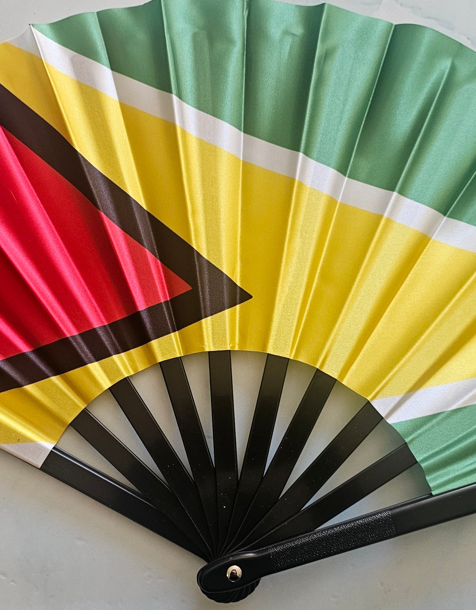 SR- Guyana Caribbean Country National Flag Bamboo Folding Hand Held Fans, made with Bamboo sticks