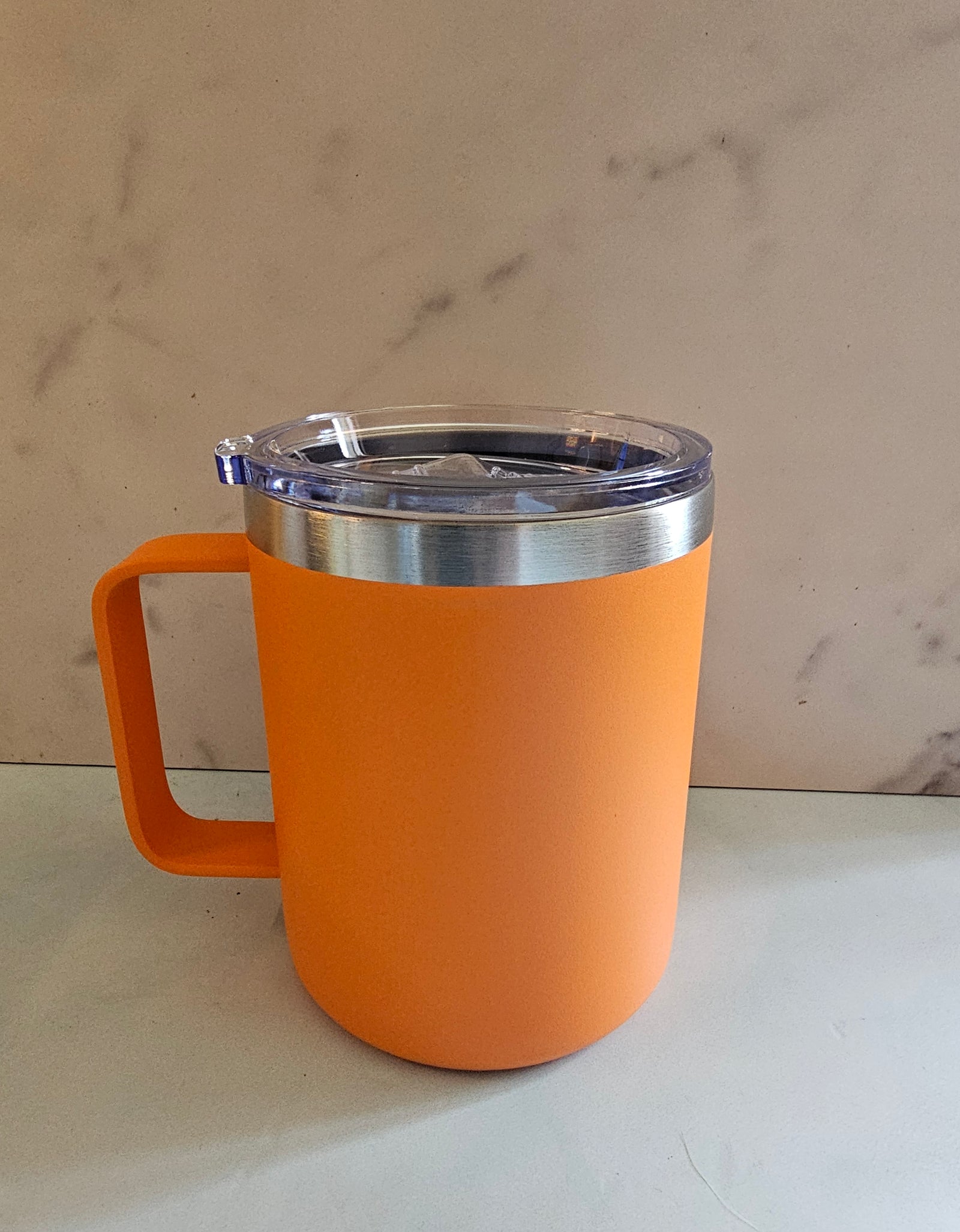 Blue Insulated Coffee Mug with Lid, Travel Tumbler with Handle, Blue 12oz Stainless Steel Cup for Camping, Office, Home, Powder Coated White