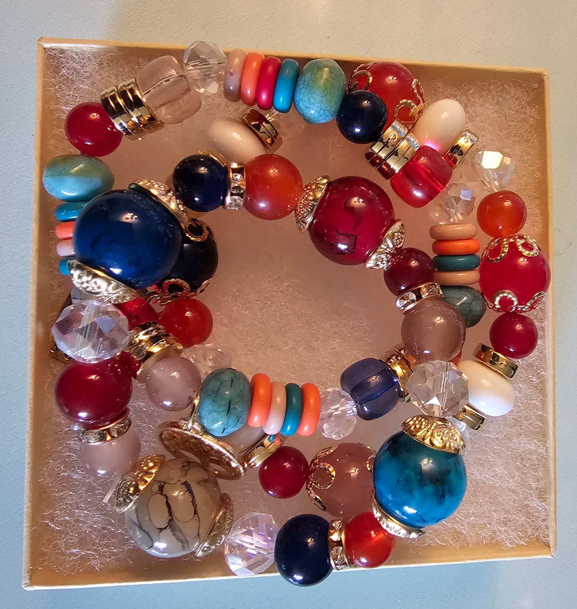 SR 3PCS Beaded Bracelets Set for Women, Girls Red