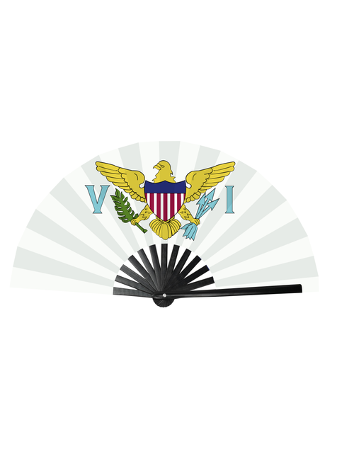 Load image into Gallery viewer, SR US Virgin Islands Caribbean Country National Flag Bamboo Folding Hand Held Fans, made with Bamboo sticks
