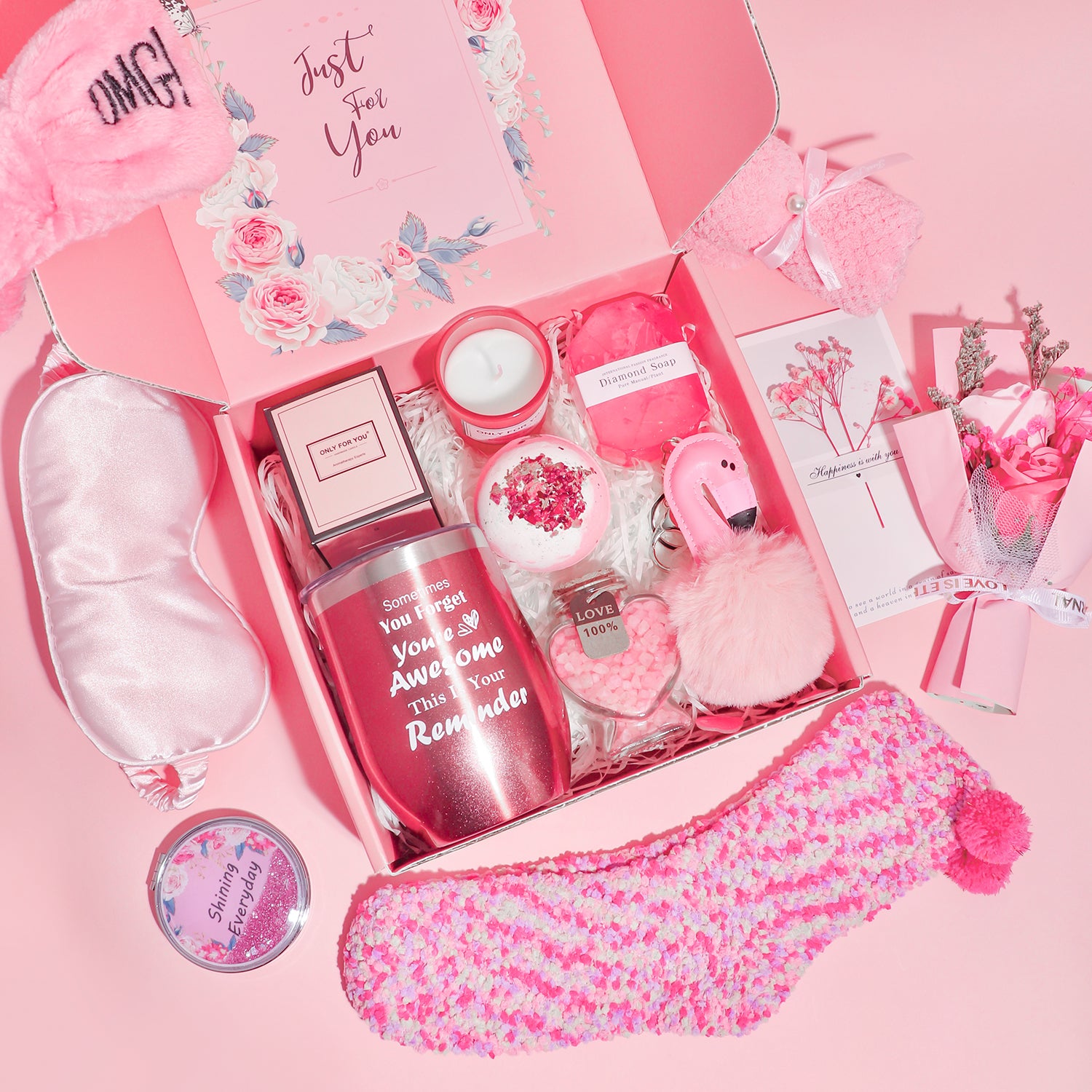 SR Gifts Made Especially for you, Happy Birthday, Female Gift Ideas for Best Friend, Pink Box Gift Basket for Women Gifts Set for Teenage Girl ,Sister, Mom, Relaxing Set