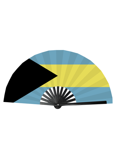 Load image into Gallery viewer, SR Bahamas Caribbean Country National Flag Bamboo Folding Hand Held Fans, made with Bamboo sticks
