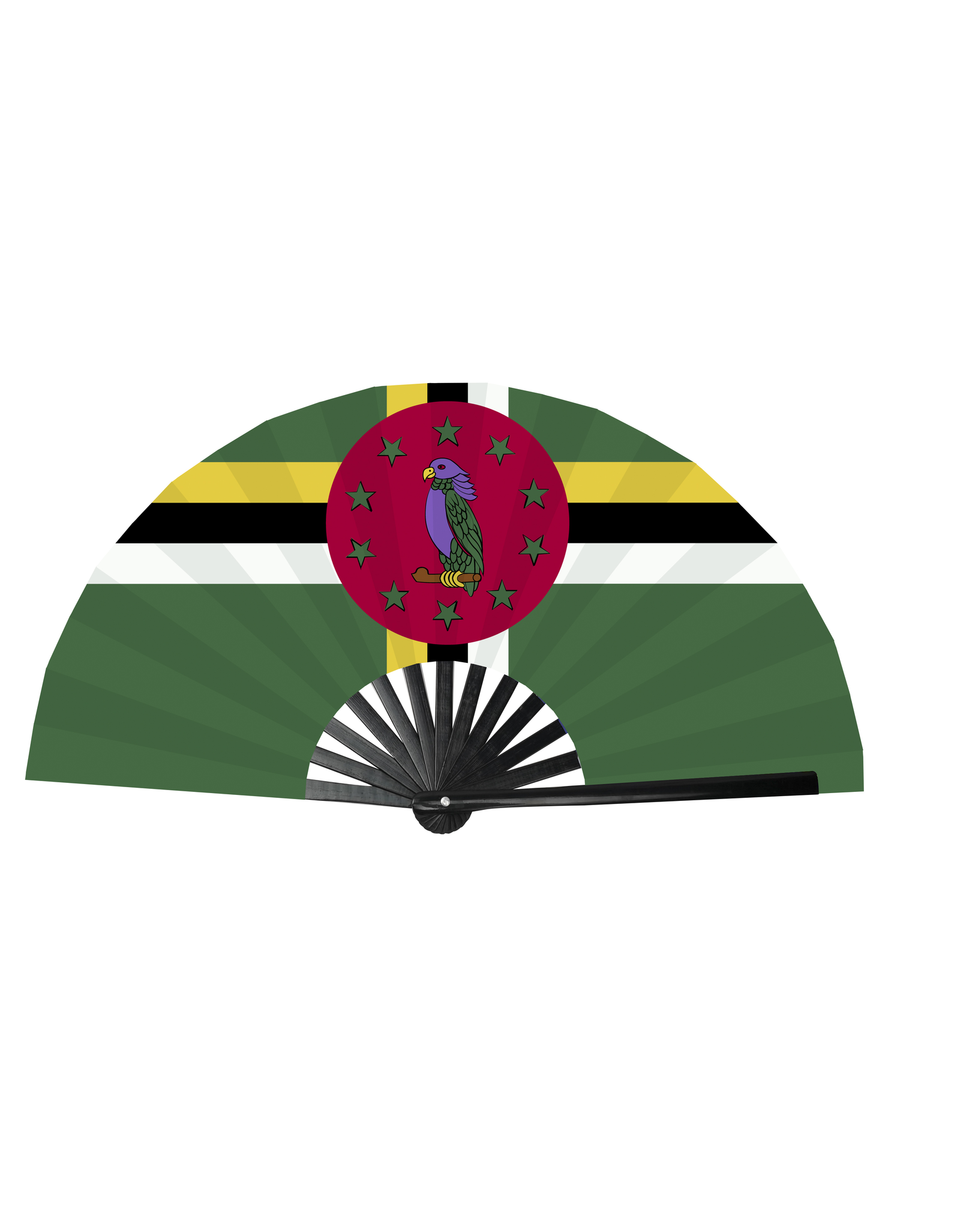 SR Dominica Caribbean Country National Flag Bamboo Folding Hand Held Fans, made with Bamboo sticks