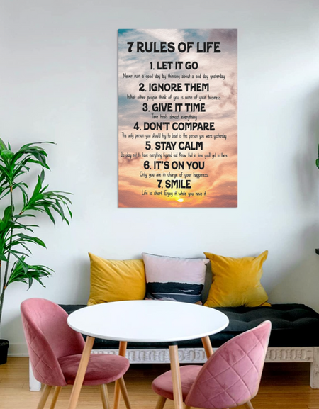 Framed Canvas Wall Decor, 7 Rules of Life, 12"x18" Size,  Wall Art, Home Office, Bedroom Wall Decoration