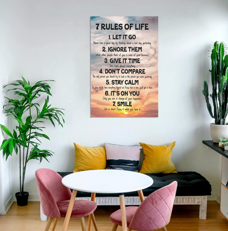 Framed Canvas Wall Decor, 7 Rules of Life, 12"x18" Size,  Wall Art, Home Office, Bedroom Wall Decoration