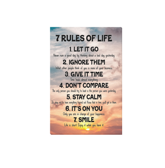 Framed Canvas Wall Decor, 7 Rules of Life, 12"x18" Size, Wall Art, Home Office, Bedroom Wall Decoration