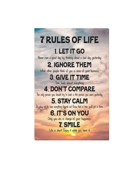 Framed Canvas Wall Decor, 7 Rules of Life, 12"x18" Size,  Wall Art, Home Office, Bedroom Wall Decoration