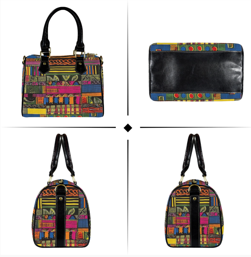 Bag-Boston Bag with African Print, Everyday Bag, Shoe Bag, Lunch Container for Work/Office/Picnic/Travel