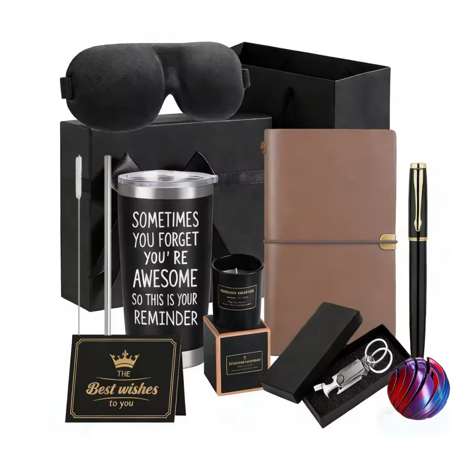 Men's Day Gift Set Black 20oz Tumbler, Notebook Pen Gift Set for Father's Day Birthday Gift Set