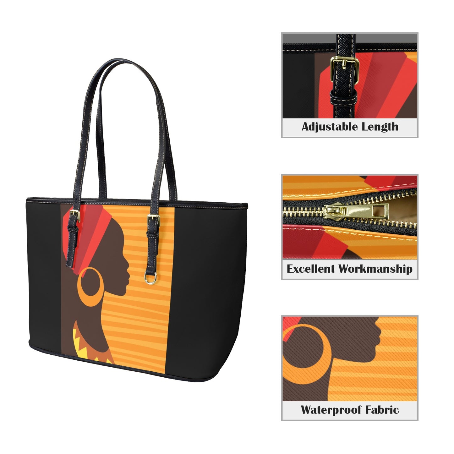 African Black Tote Bag- Leather Tote Bag/Large