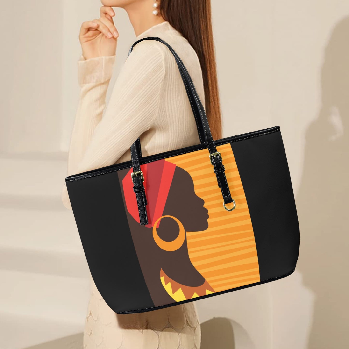 African Black Tote Bag- Leather Tote Bag/Large