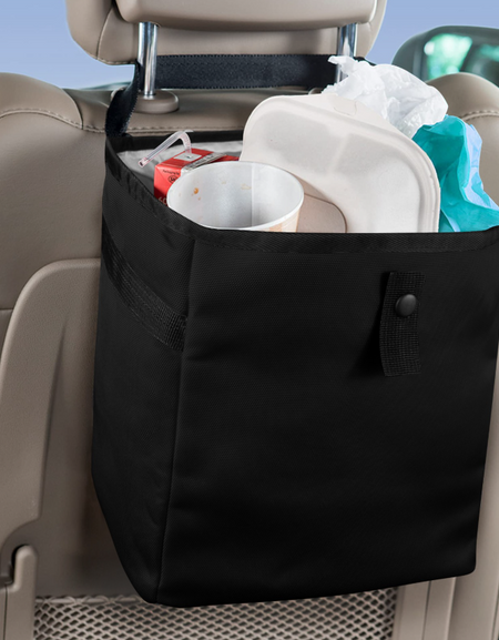 Black Trash Bag-Pink Cow Print Hanging Garbage Bin for any vehicle - Automotive Front and Back Seat Trash Can