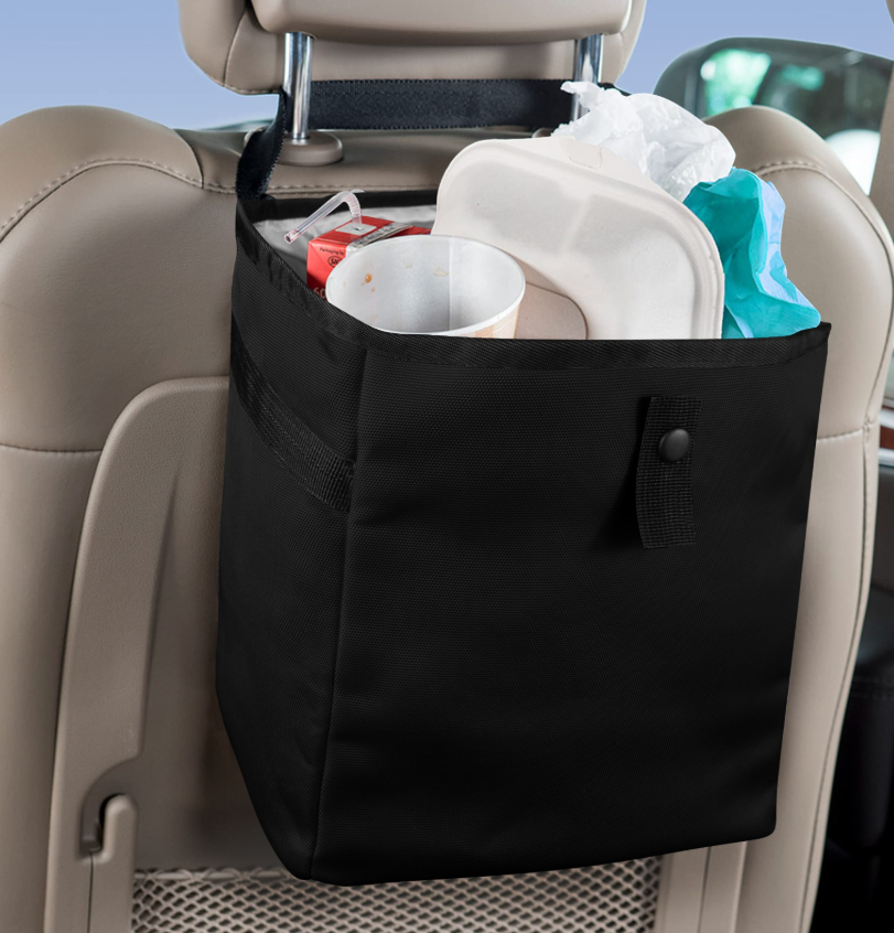 Black Trash Bag-Pink Cow Print Hanging Garbage Bin for any vehicle - Automotive Front and Back Seat Trash Can