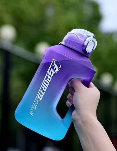 Drinkware-64oz Large Gallon Water Bottle with Cleaning Brush Covered Straw Spout and Carrying Handle Strap Perfect for Gym, Home, Work and Sports.