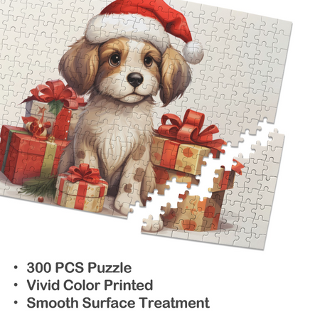 Puzzle-Christmas Dog Puzzle from Photo: 200, 300, 500, and 1000 piece puzzles, Custom Puzzle for Birthday, Toddler, Wedding, Kids, Family, Pet, etc