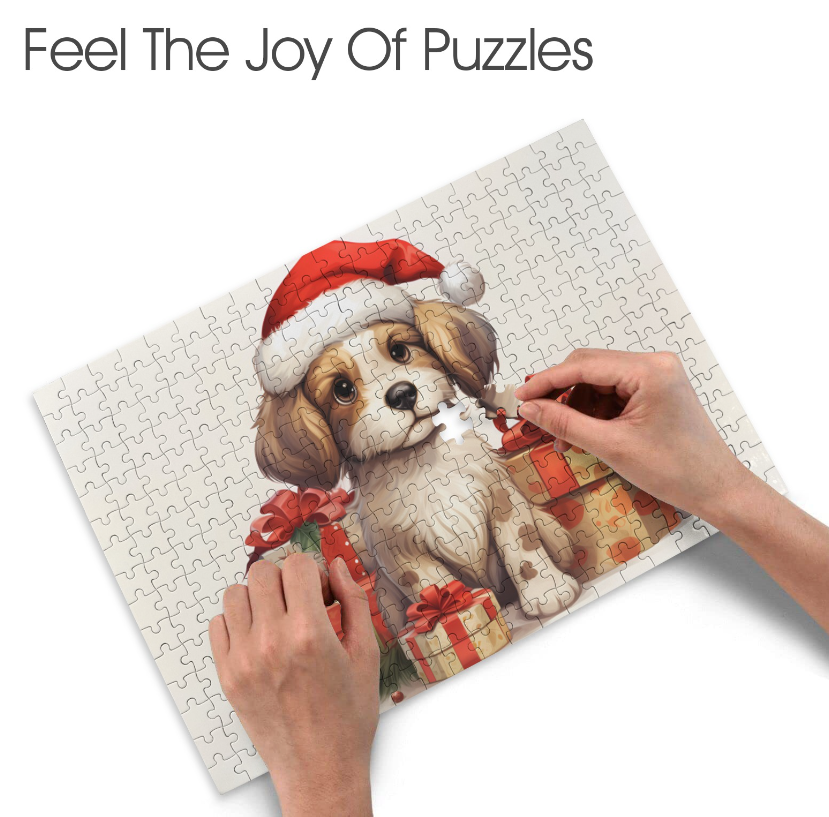 Puzzle-Christmas Dog Puzzle from Photo: 200, 300, 500, and 1000 piece puzzles, Custom Puzzle for Birthday, Toddler, Wedding, Kids, Family, Pet, etc